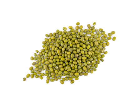 Top view of Mung beans isolated on white backgroundの写真素材
