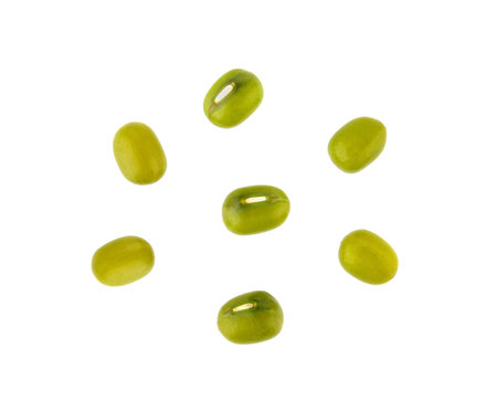 Top view of Mung beans isolated on white backgroundの写真素材