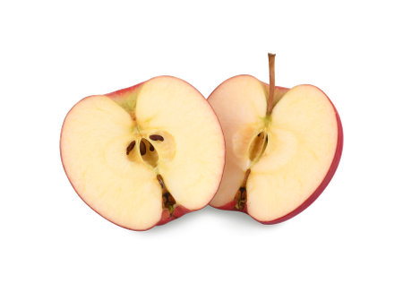 Sliced Red apple isolated on white backgroundの写真素材