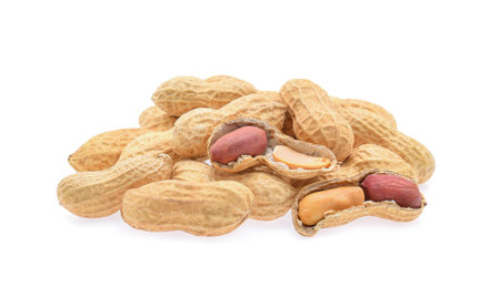 peanuts isolated on white backgroundの写真素材