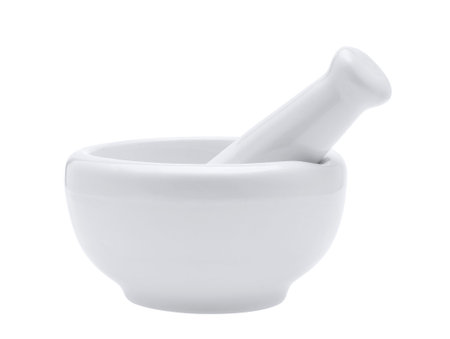 white mortar and pestles isolated on white backgroundの写真素材