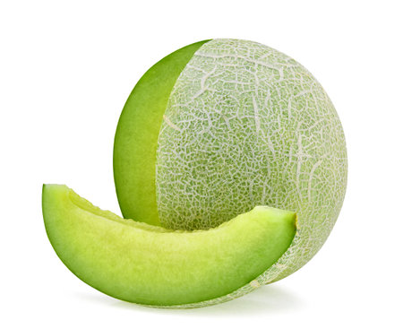 Green melon isolated on white backgroundの写真素材