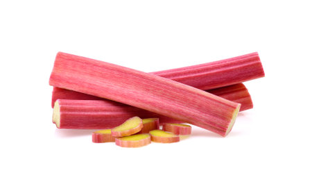 rhubarb stalks isolated on white backgroundの写真素材