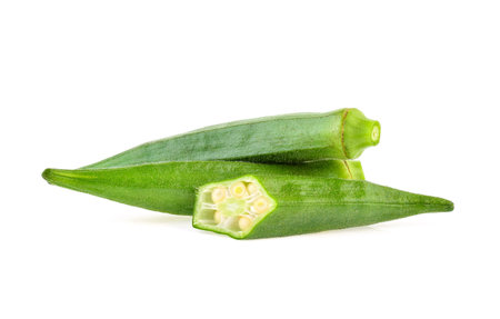 Okra on isolated white backgroundの写真素材