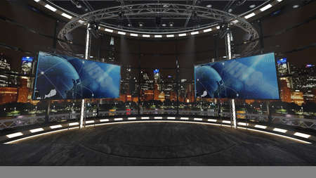 Virtual TV Studio News Set 36. Green screen background. 3d rendering. Virtual set studio for chroma...