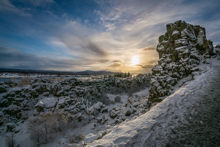 Cloudy Winter Day at Thingvellir National Park , Icelandの写真素材