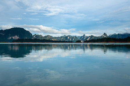 Beautiful mountain view at Cheow Lan Lake, Ratchaprapha Dam, Khao Sok National Park, Surat Thani ,...