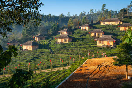 Ban Rak Thai, Mae Hong Son, Thailandの写真素材