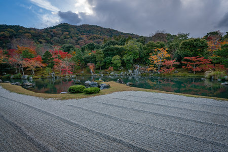 Beautiful Zen Garden in Tenryuji temple, Arashiyama, Kyoto, Japanのeditorial素材