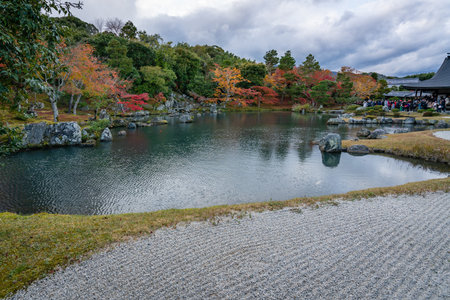 Beautiful Zen Garden in Tenryuji temple, Arashiyama, Kyoto, Japanのeditorial素材