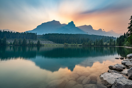 Rundle Forebay in Kananaskis, Alberta, Canadaの写真素材