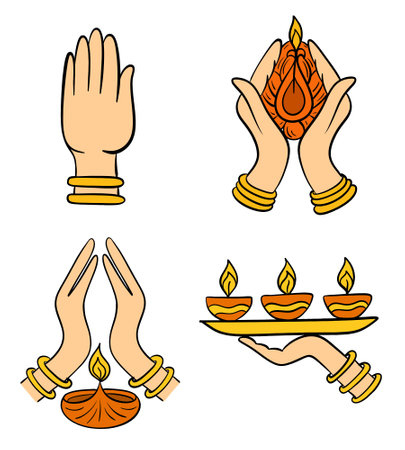 Diwali diyas icons set. Flat illustration of 16 diwali diyas icons for webのイラスト素材