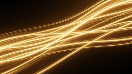 A captivating image showcasing golden streaks of light against a dark background, creating a sense of motion and depth.の素材