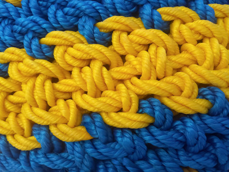 Closeup surface blue and yellow rope texture background
