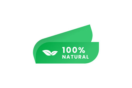 100% natural ingredients label or natural ingredients sign vector isolated in flat style. 100% natural ingredients label for product packaging design element. 100% natural isolatedのイラスト素材
