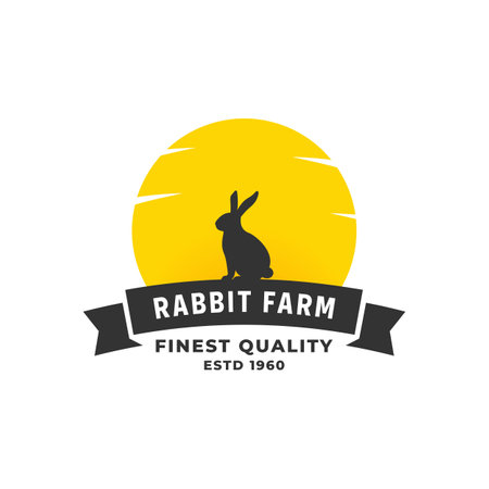 Rabbit Farm Logo Vector or Rabbit Farm Label Vector on White Background. Flat style rabbit farm logo design. Can be used for product logos from rabbit farms or company product.のイラスト素材