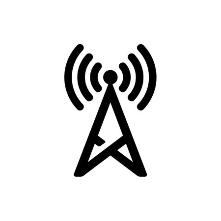 Transmitter Icon or Antenna Icon Isolated on White Background. broadcast, transmitter antenna icon design vector illustration. Radio tower icon. Linear style. Transmitter Icon.のイラスト素材