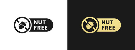 Nut free label or Nut free symbol vector isolated in flat style. Best Nut free label for product packaging design element. Simple Nut free symbol for packaging design element.のイラスト素材