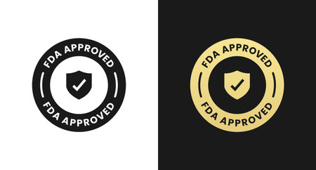 FDA Approved Label or FDA Approved Stamp vector isolated in flat style. FDA Approved label vector for product packaging design element. FDA Approved stamp for packaging design.のイラスト素材