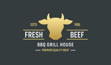 Premium Quality Meat Logo Or Fresh Beef Logo Vector. Premium Meats Butcher Shop. Angus farm classic logo. Premium Quality Meat Steak abstract Vector Retro Typography Label.のイラスト素材