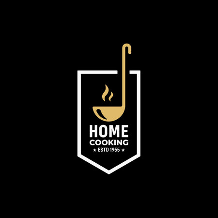 Home Cooking Logo Vector or Home Cooking Icon Vector Isolated. Soup Ladle Icon Vector or Black Soup Ladle Icon Vector on White Background. Best home food logo design vector.のイラスト素材