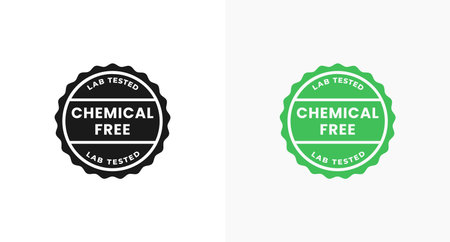 Chemical Free Stamp or Chemical Free Label Vector Isolated in Flat Style. Best Chemical Free stamp vector for product packaging design element. Chemical Free label for packaging.のイラスト素材