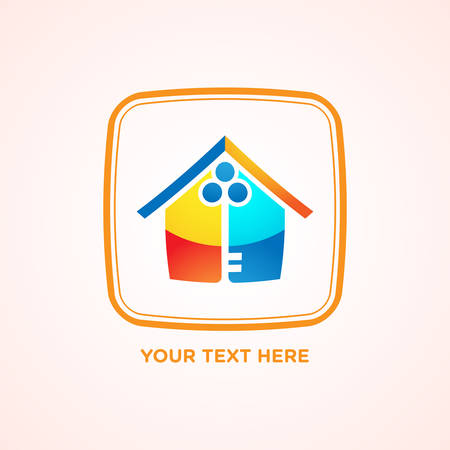 Colorful House icon with a template for a text.のイラスト素材