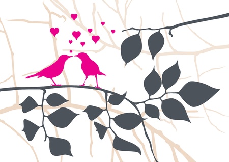 Love Birds on a Tree - Vector Illustrationのイラスト素材