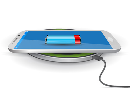 Wireless Battery Charger Pad with a Smartphone - Vector Illustrationのイラスト素材