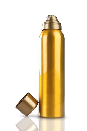 Gold Deodorant Perfume Can or Bottle with reflectionの写真素材