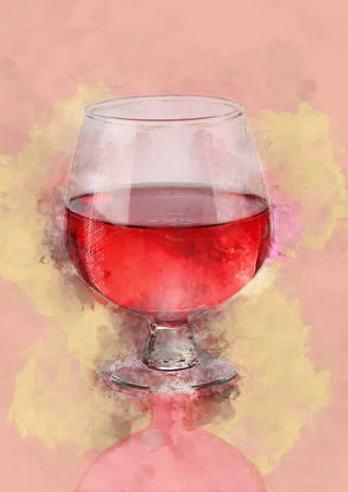 Water Color Painting of Red Wine Glassの写真素材