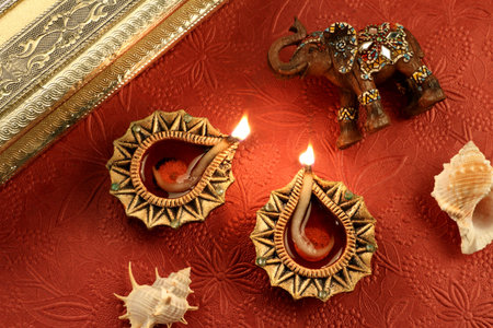 Indian Festival Diwali Diya lamp with decorations