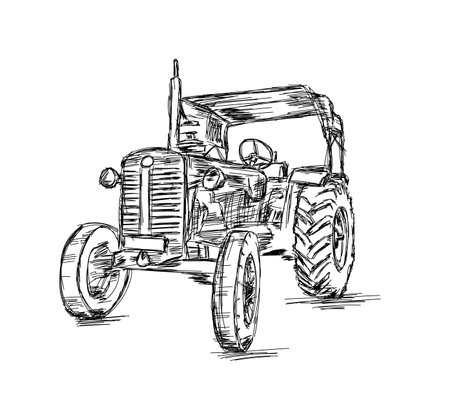 Sketch of Tractor Vehicle for Agriculture - Vector Illustrationのイラスト素材