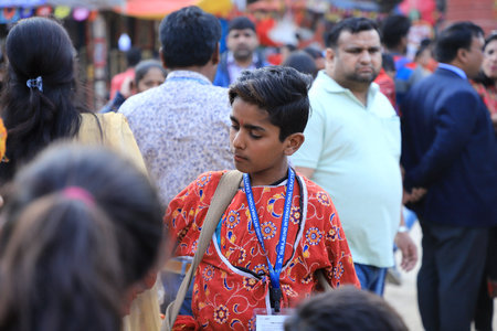 Surajkund, Faridabad, Haryana, India - February 14, 2020 - Indian Musician Child Drum Player during...