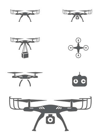Drone Icons showing Flying, Camera, Delivery and Remote - Vector Illustrationsのイラスト素材