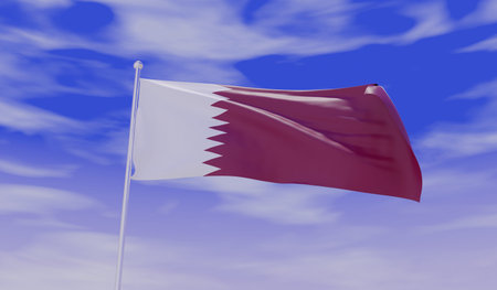 Qatar Middle Eastern Flag during Daylight and beautiful sky - 3D Illustration