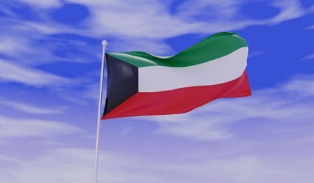 Kuwait Middle East Flag during Daylight and beautiful sky - 3D Illustrationの写真素材