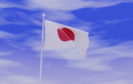 Japan Flag during Daylight and beautiful sky - 3D Illustrationの写真素材
