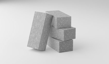 Construction Concrete Bricks on White Background - 3D Illustrationの写真素材