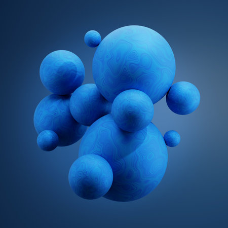 Abstract Blue 3D Spheres, Marbles or Planets - 3D Illustration Renderの写真素材