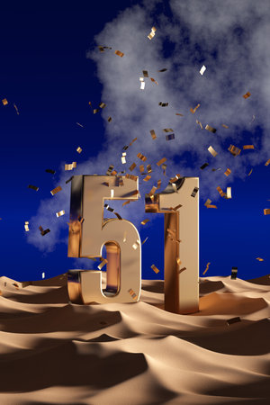 UAE's 51 National Day Celebration - Golden 51 in Desert Sand - 3D Illustration Renderの写真素材