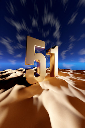 UAE's 51 National Day Celebration - Golden 51 in Desert Sand - 3D Illustration Renderの写真素材