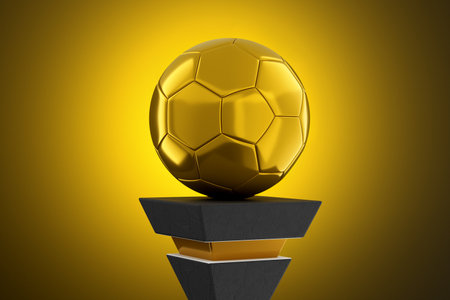 Golden Football Soccer Ball Award Trophy - 3D Illustration Renderの写真素材