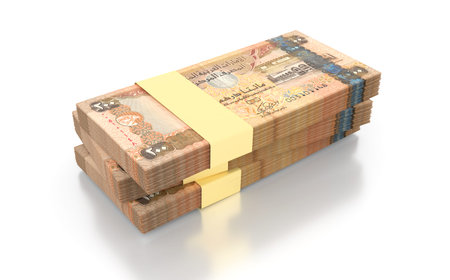 United Arab Emirates Currency Dirhams AED 200 Note isolated on White Background - 3D Illustration...