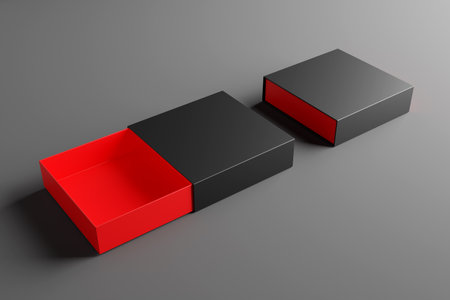 Blank Black and Red Product Packaging Box for Mockups Open and Closed - 3D Illustration Renderの写真素材