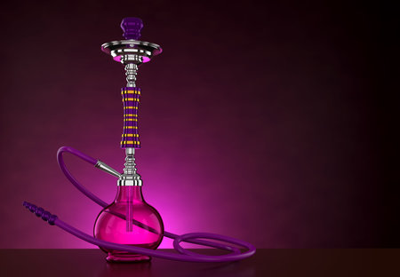 Indian or Arabic Purple Hookah or Sheesha with Purple Background. 3D illustration Render