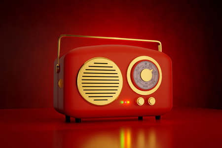 Antique Red Retro Radio on Red Background - 3D Illustration Renderの写真素材