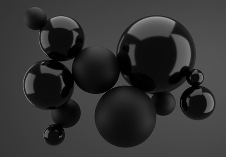 Abstract Black Charcoal Spheres or Marbles - 3D Illustration Renderの写真素材