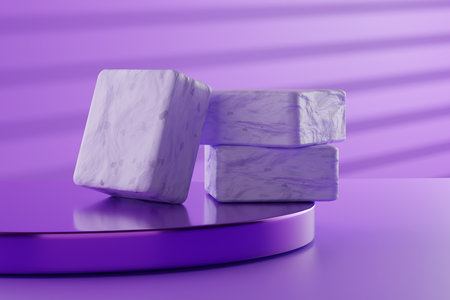 Handmade Lavender Bathing Soap Bars on a Purple Podium - 3D Illustration Renderの写真素材
