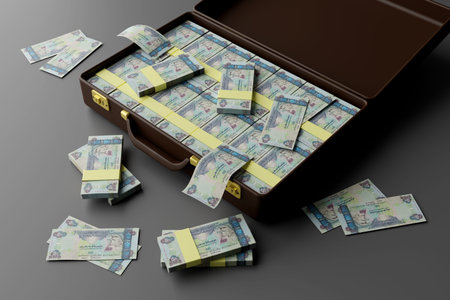 United Arab Emirates Currency Notes Dirham AED 500 in a Briefcase - 3D Illustration Render